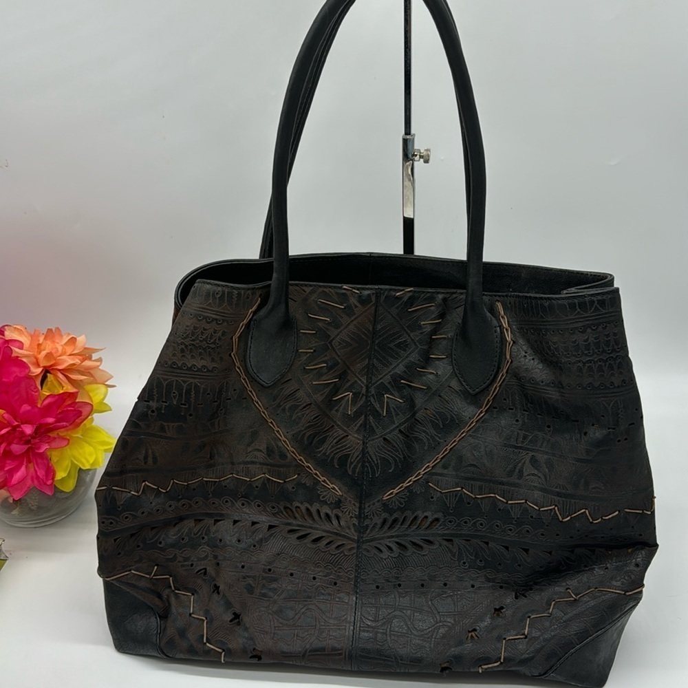 Roberto Pancani Black Leather Tote Bag Made in Italy TOT9374G